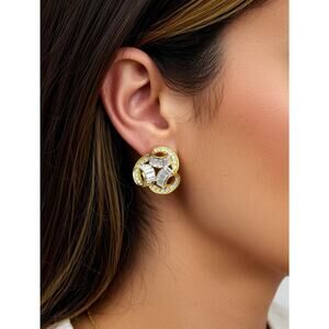 Vintage Dusey Rhinestone Earrings Gold Tone 16 g
